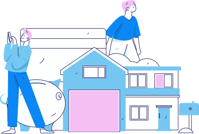 ビジネスマンは住宅購入のために貯金を使い果たしてしまう  イラスト