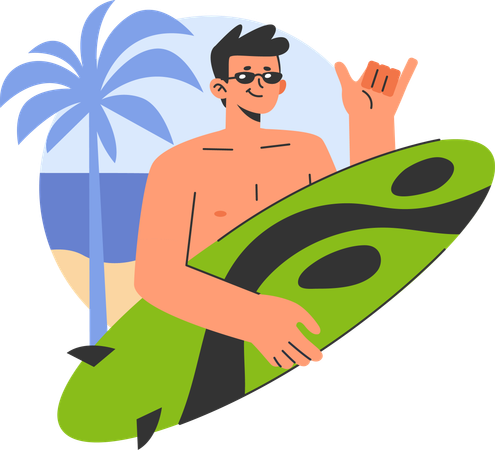 Businessman enjoys water surfing  イラスト