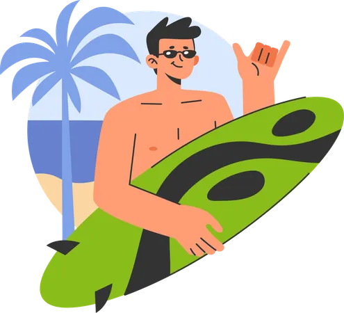 Businessman enjoys water surfing  イラスト