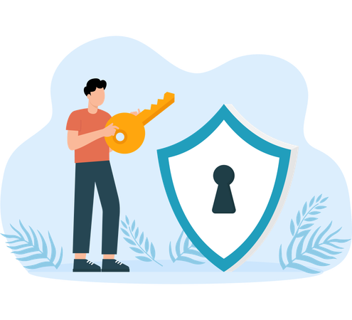 Businessman ensures account security  Illustration