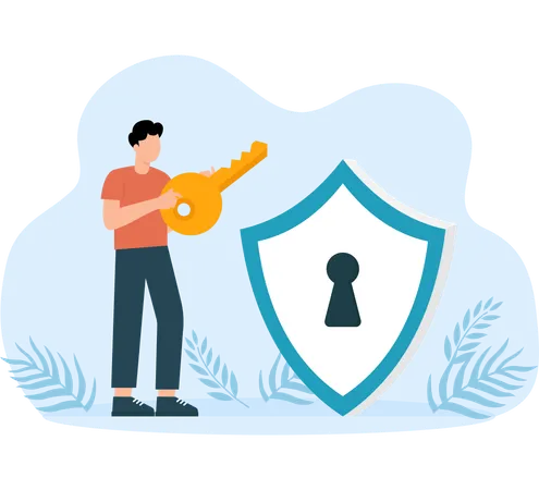 Businessman ensures account security  Illustration
