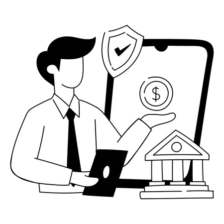 Businessman ensures banking security  Illustration