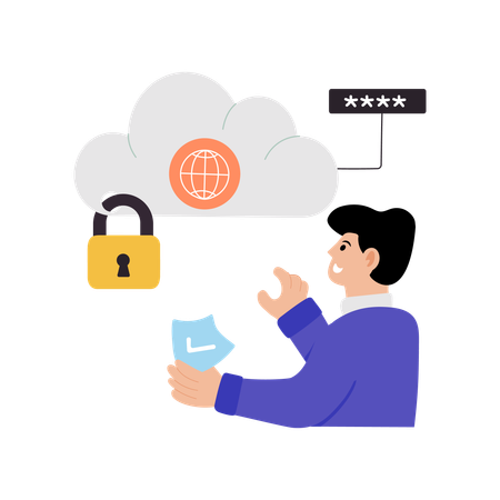 Businessman ensures Cloud Network Security  Illustration