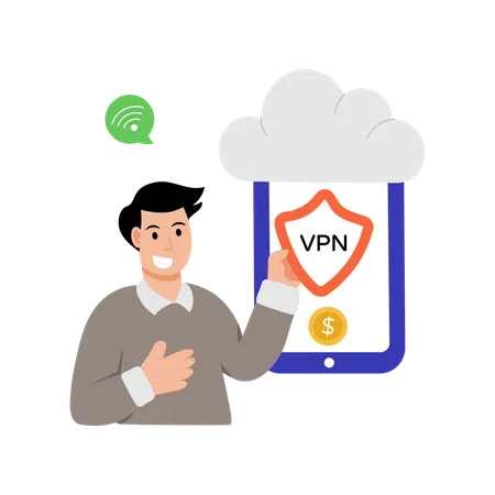 Businessman ensures Cloud VPN security  Illustration