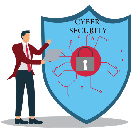 Businessman ensures Cybersecurity Shield  Illustration