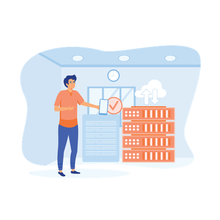 Businessman ensures database management properly  Illustration