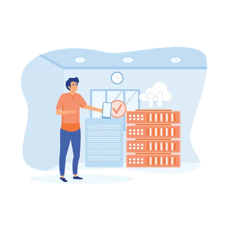 Businessman ensures database management properly  Illustration
