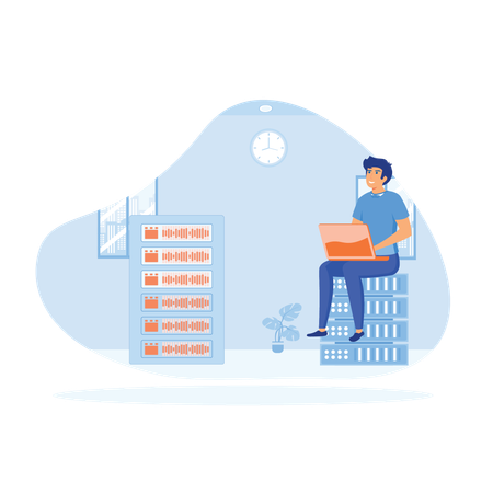Businessman ensures database safety  Illustration