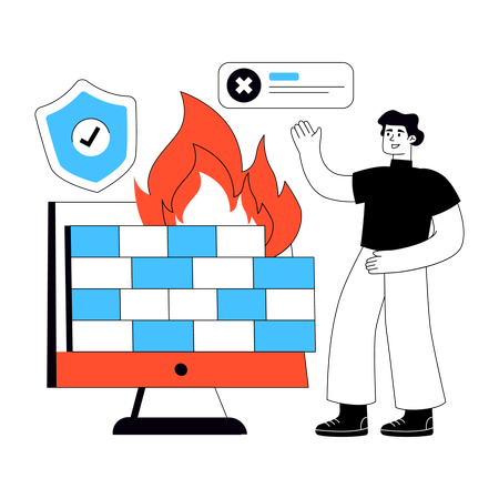 Businessman ensures Firewall security  Illustration