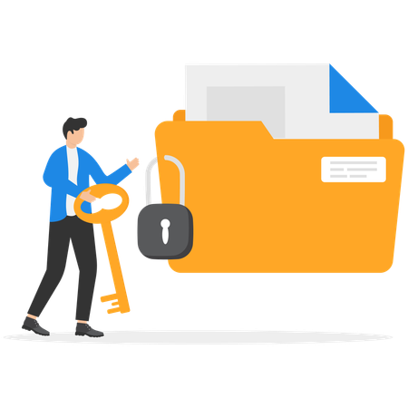 Businessman ensures folder security  Illustration