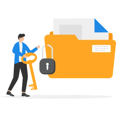 Businessman ensures folder security  Illustration