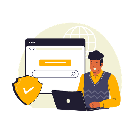 Businessman ensures Secure Browsing and Online Safety  Illustration