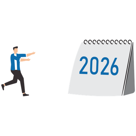 Businessman enter 2026 for a better business plan  Illustration