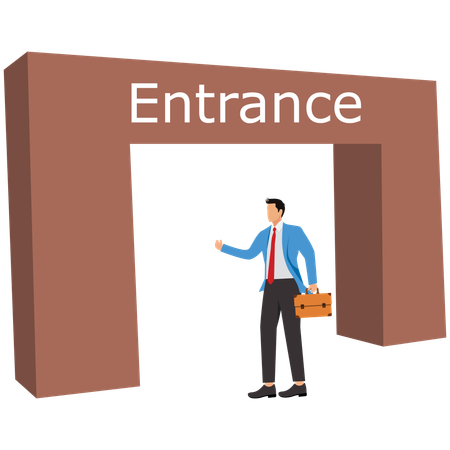 Businessman entering business gate  Illustration