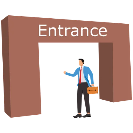 Businessman entering business gate  Illustration