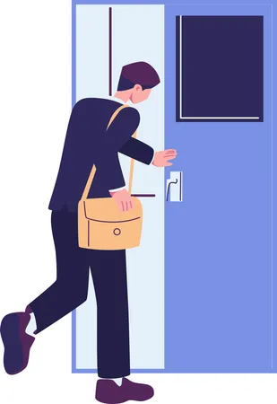 People Are Opening Doors Entering Exiting Home Flat Style Illustration Vector Design Illustration