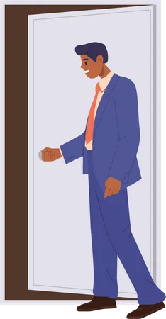 Businessman Entering Opened Door Of Company Office Room Vector Illustration Isolated On White Background Business Character Searching For New Experience Job Opportunity And Success Achievement Illustration
