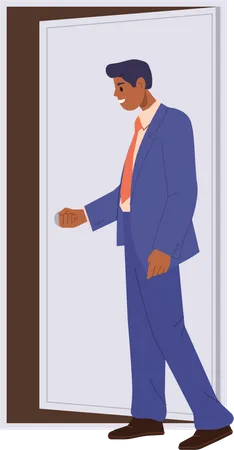 Businessman entering opened door of company office room  Illustration