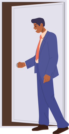Businessman entering opened door of company office room Illustration