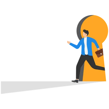 Businessman In Suit Entering Room Through Keyhole Creative Vector Illustration For Concepts On Secrets Spy And Privacy Intrusion Illustration