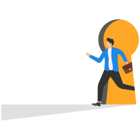 Businessman entering room through keyhole  Illustration