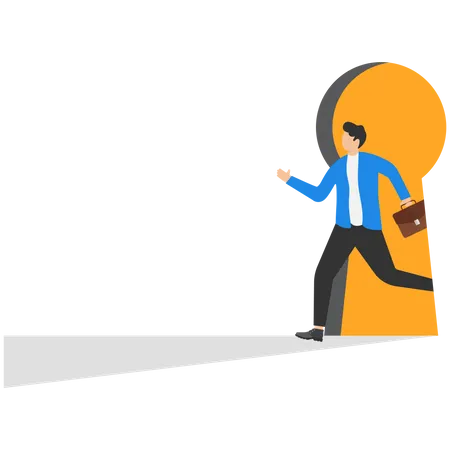 Businessman entering room through keyhole  Illustration