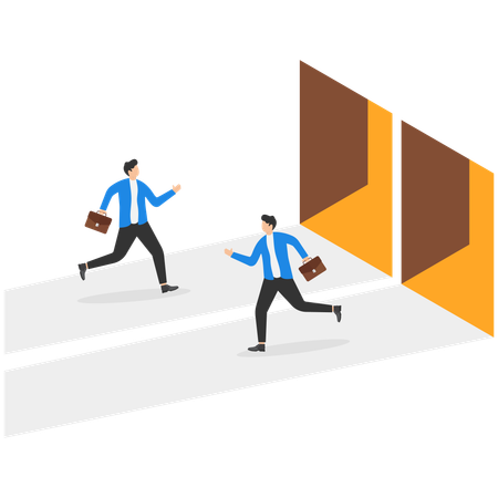 Businessman enters and exits from open door  Illustration