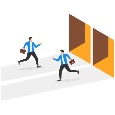 Businessman enters and exits from open door  Illustration