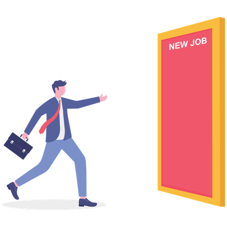 Businessman enters into new job in office  Illustration