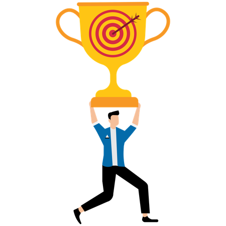 Businessman entrepreneur carrying big winner trophy  Illustration