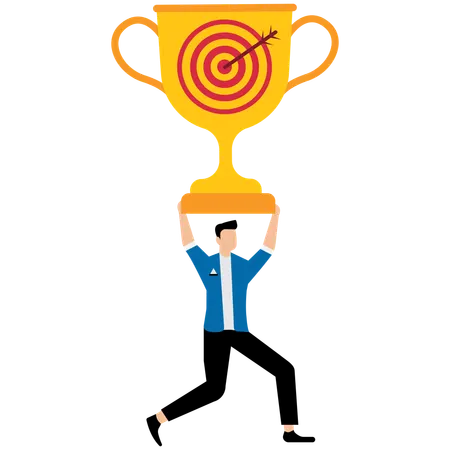 Businessman entrepreneur carrying big winner trophy  Illustration