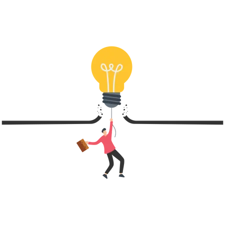 Businessman entrepreneur flying with lightbulb idea  Illustration