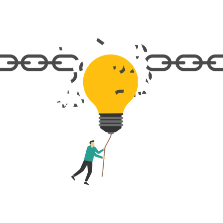 Businessman entrepreneur flying with lightbulb idea  Illustration