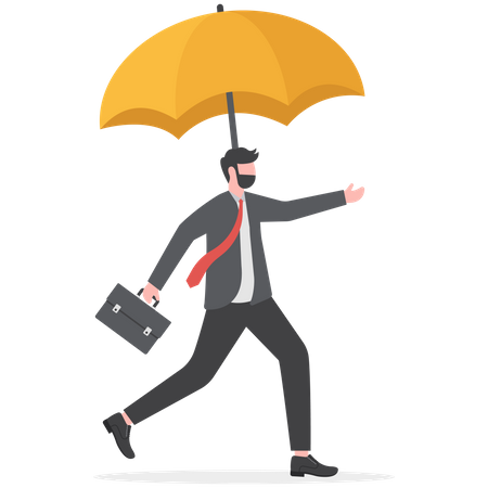 Businessman entrepreneur with strong umbrella running safe  Illustration