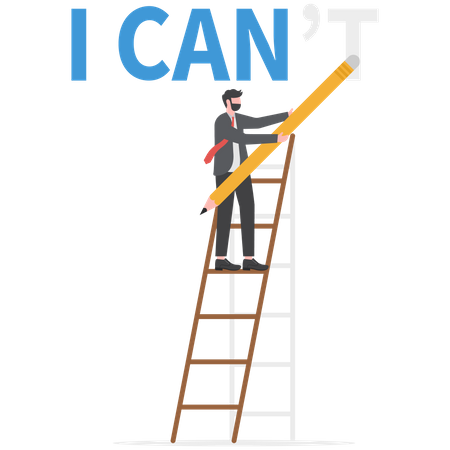 Businessman erase text I can not to I can  Illustration