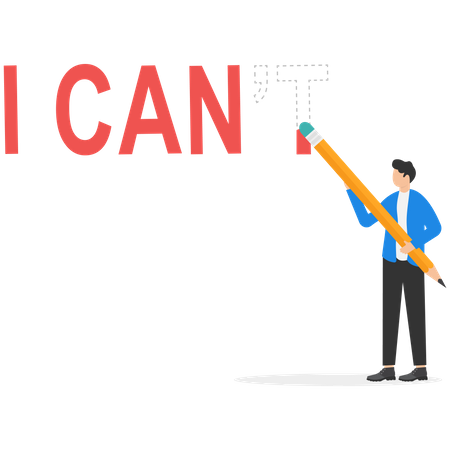 Businessman erase text I can not to I can  Illustration