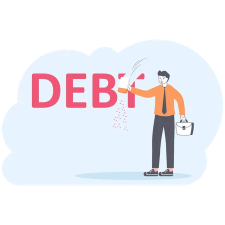 Businessman erasing debt word  Illustration