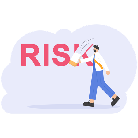 Businessman erasing risk word  Illustration