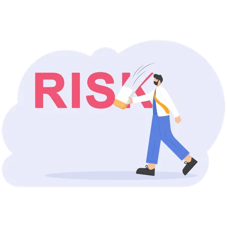 Businessman erasing risk word  Illustration