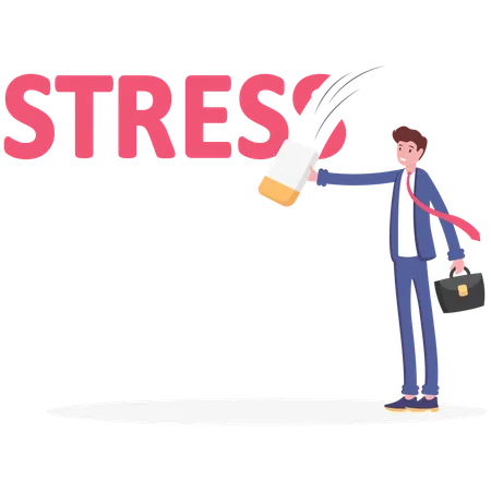 Businessman erasing stress word  Illustration