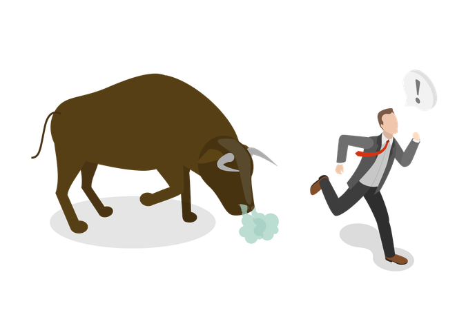 Businessman Escape from Bull  Illustration