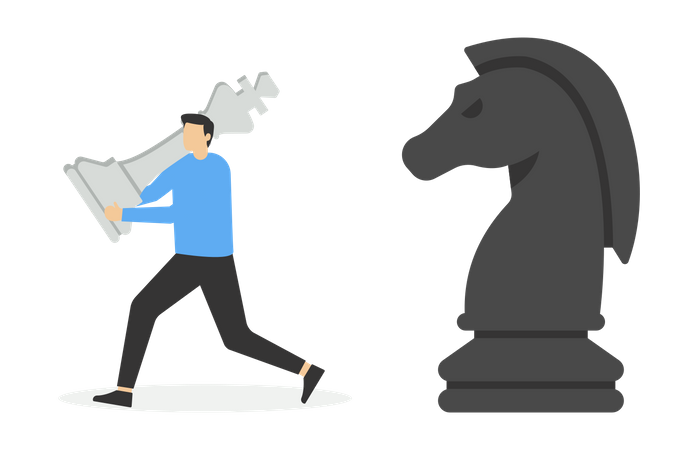 Businessman escape from playing chess  Illustration