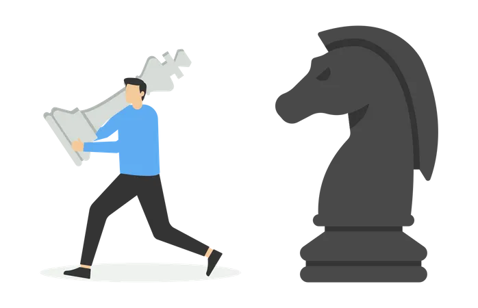 Businessman Escape From Playing Chess Vector Illustration In Flat Style Illustration