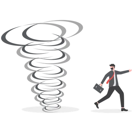 Businessman Escape On The Tornado Business Trap Concept Illustration