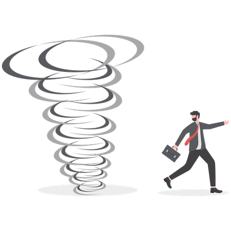 Businessman escape on tornado  Illustration