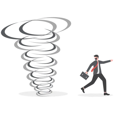 Businessman escape on tornado  Illustration