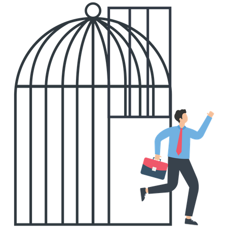 Businessman escaped from the cage  Illustration