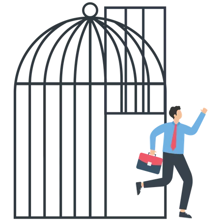 Businessman escaped from the cage  Illustration