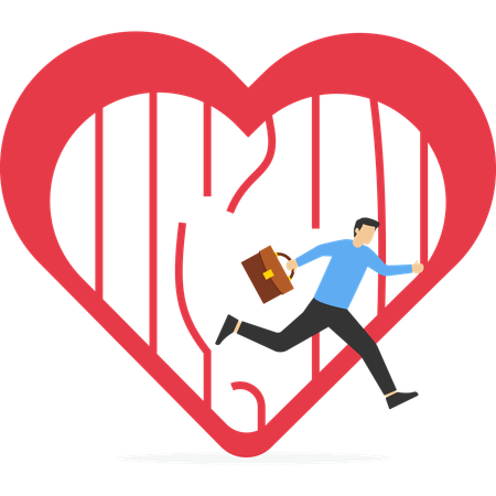 Businessman escapes from prison heart  Illustration