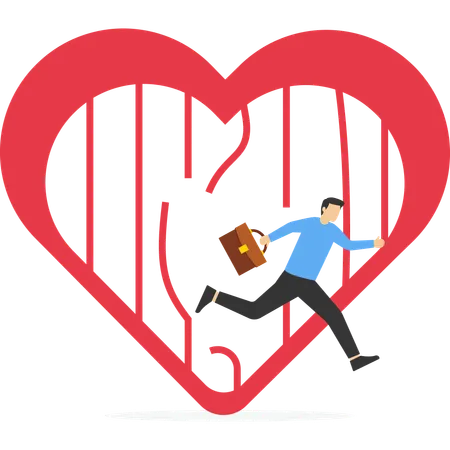 Businessman escapes from prison heart  Illustration